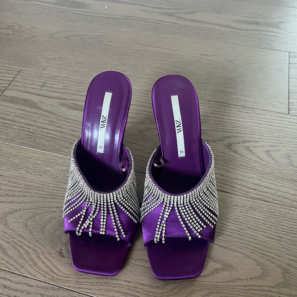 Zara Purple and Silver Mules with Metallic Straps